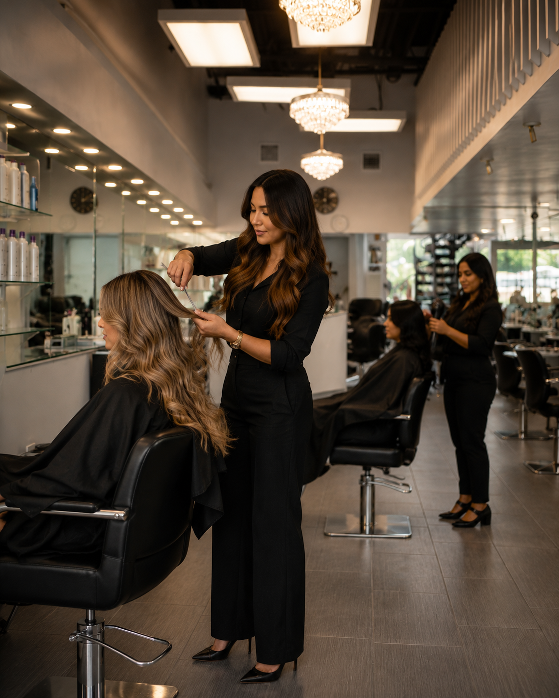 Stylist at work with client